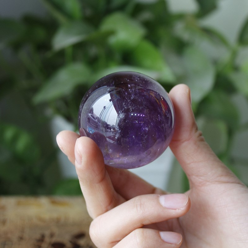 厂家直销天然巴西紫m水晶球摆件原石手工打磨有球必应原矿风水摆