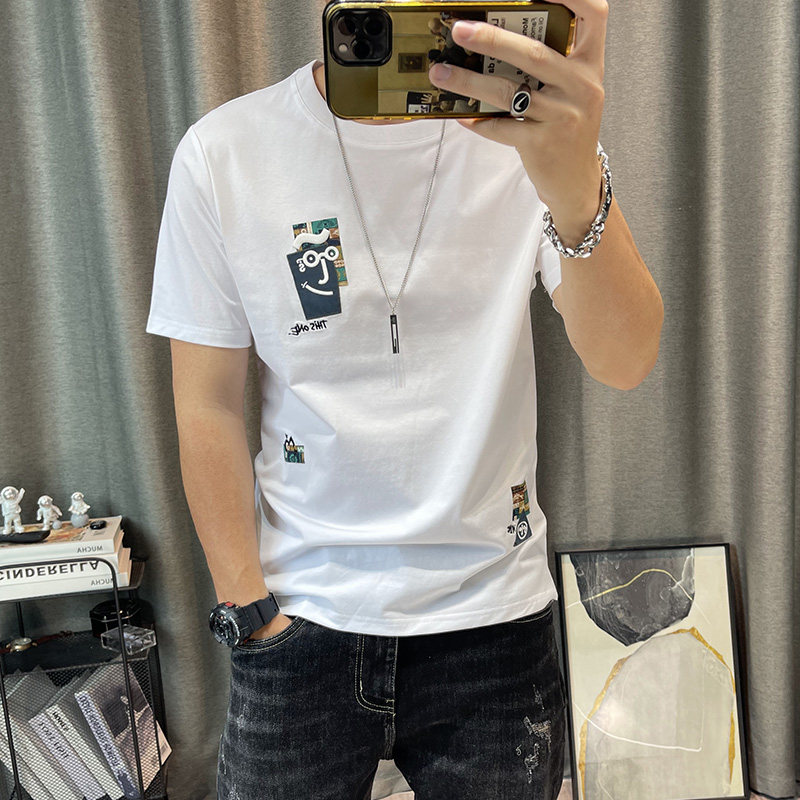 潮牌上衣纯棉修身体恤衫字母印花刺绣半袖t恤短袖男夏天新款男装