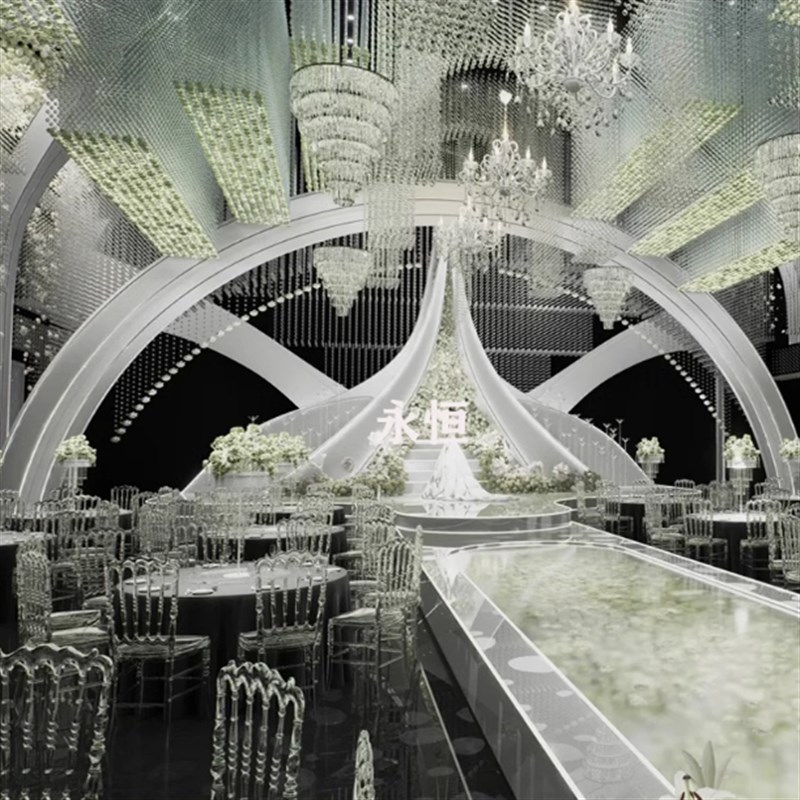 新款婚庆道具铁艺发光背景酒店婚礼堂背景墙法式水晶厅吊顶灯箱