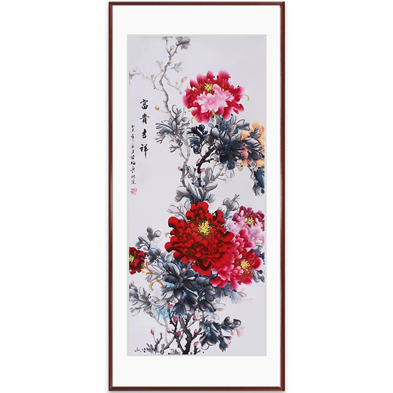 速发牡丹花开富贵装饰画入户玄关走廊过道挂画现代客厅竖版壁画墙图片