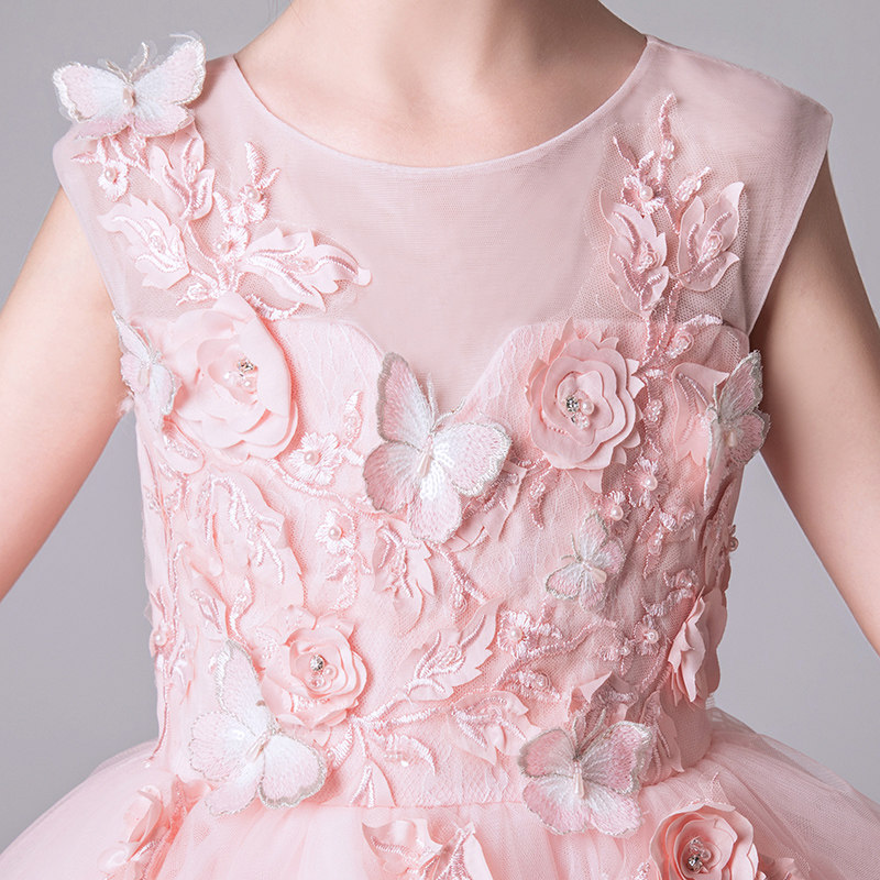 粉色儿童礼服公主裙女童洋气生日花童婚纱小主持人钢琴演出服夏季