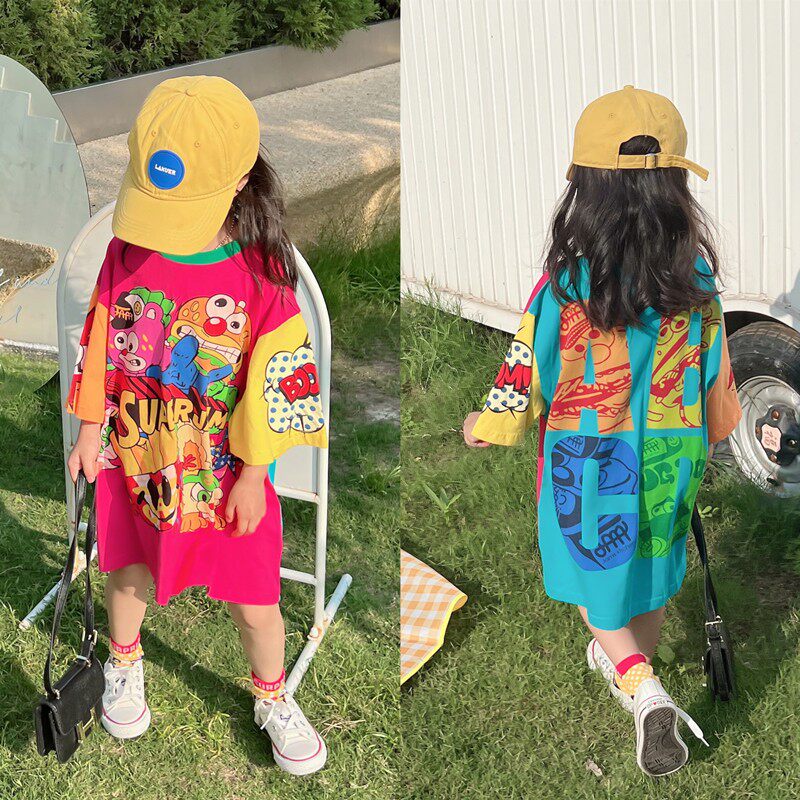 女童连衣裙夏季薄款纯棉中长款T裙洋气时尚亲子装母女装炸街T恤裙