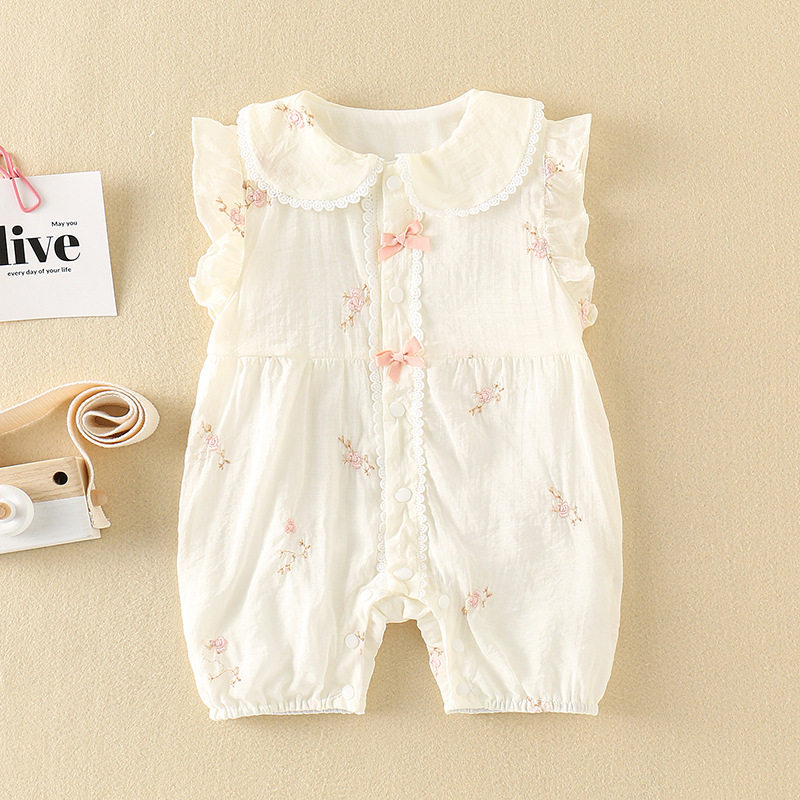 百天婴儿衣服夏天女宝宝短袖v连体衣夏季薄款公主超萌0一3满月夏