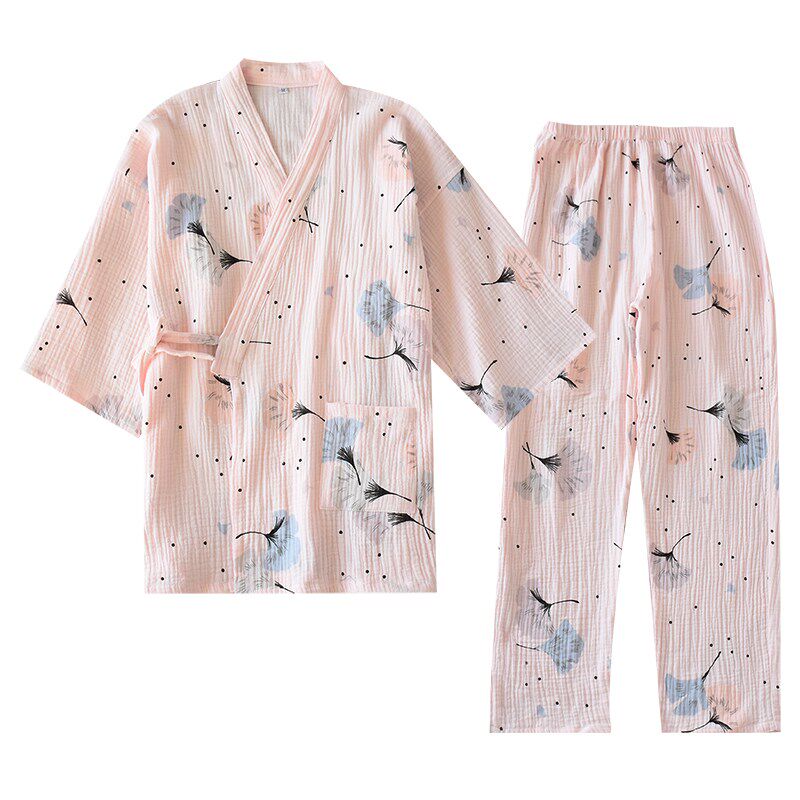 和服公主风睡衣女春秋季纱布绉布长袖清新冬季家居服套装