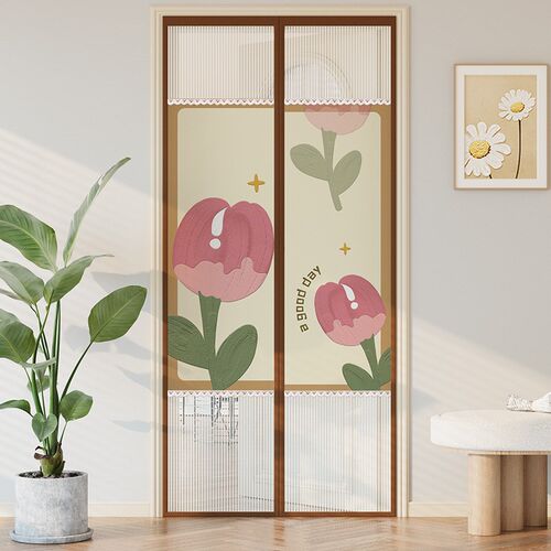 卡通花朵上下网纱家用防蚊纱帘磁吸门帘自粘O自吸魔术贴免打孔门