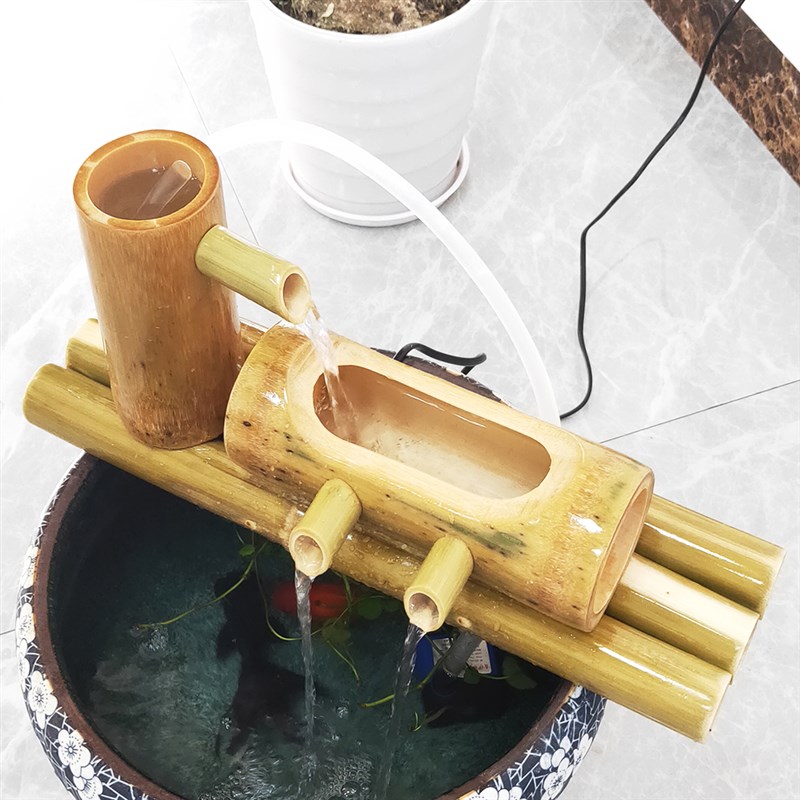 f款 竹子流水器竹筒流水养鱼过滤金鱼缸摆件水循环流水自制喷泉