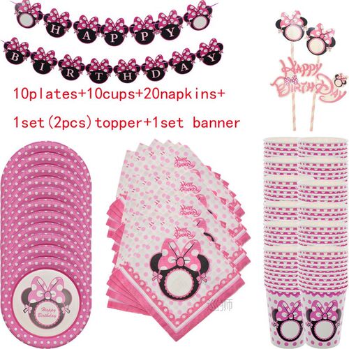 Minnie Mouse Disposable Tableware Set Kids Birthday Party Su