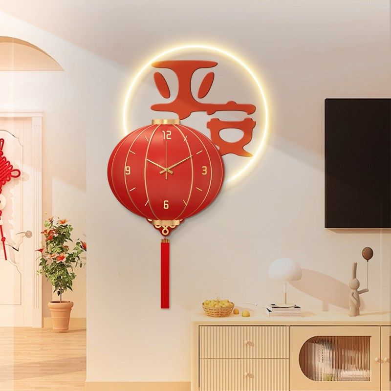 福字新中式电视机背景墙挂画红色玄关装饰画餐厅喜庆客厅壁灯新款