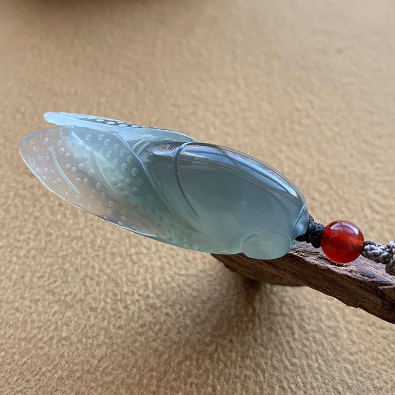 岫玉灰冰水墨玉一鸣惊人玉蝉挂件冰种俏色巧雕天然岫岩玉吊坠学生