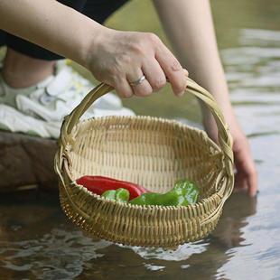 家用手提洗买菜竹编篮大号农村采摘手工竹篮子厨房收纳菜篮筐长圆