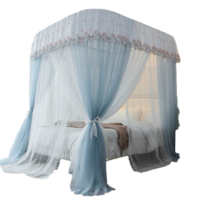 法式三开门蚊帐双层加密落地式伸缩1.8m帐纱可机洗水洗公主风2m床