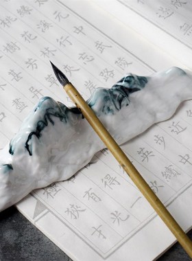 景德镇新中式手工假笔架笔搁假山书房装饰品茶具摆件毛笔架镇纸