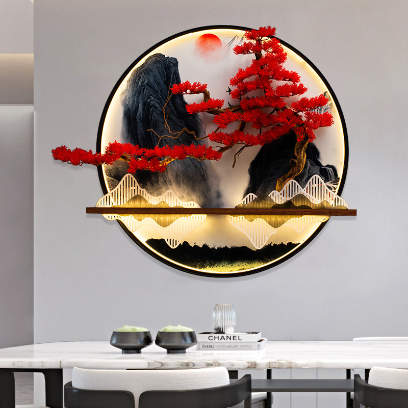 新中式迎客松装饰画客厅沙发背景墙装饰挂件玄关壁画铁艺圆形挂画,家居饰品,现代装饰画,淘宝优惠券,粉丝福利购,淘宝优惠卷