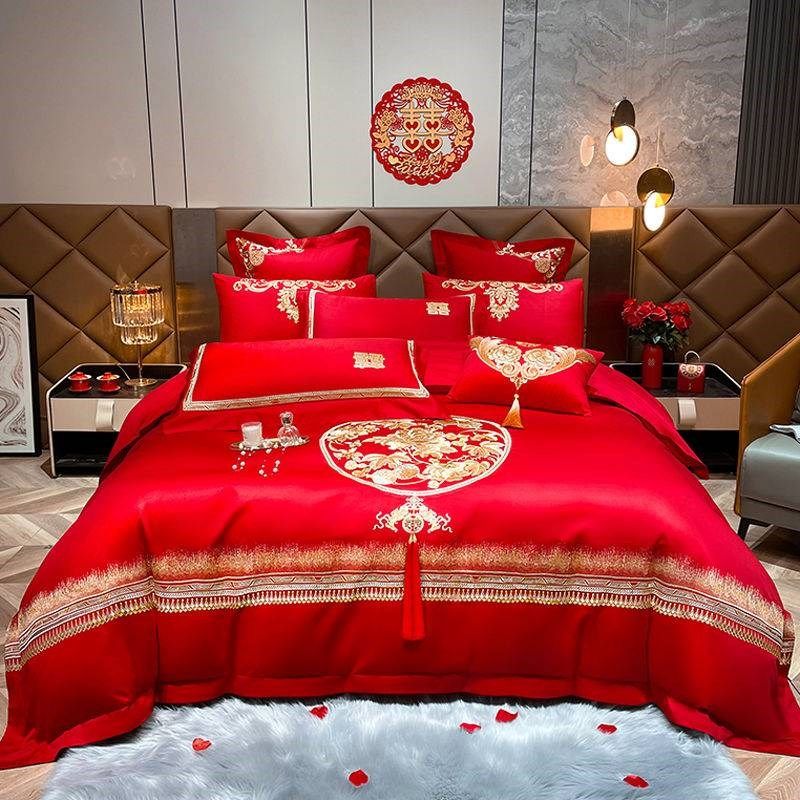 结婚四件套新婚床上用品大红色婚庆床品六件套刺绣婚嫁喜被嫁妆,床上用品,婚庆床品套件,淘宝优惠券,粉丝福利购,淘宝优惠卷