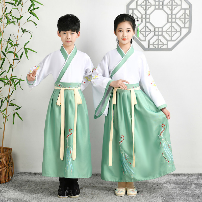 新品儿童汉服男童国学女童襦裙宝宝唐装春秋小学生三字经弟子规演
