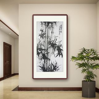 手绘竹子挂画新中式玄关装饰画入户走廊过道壁画水墨国画竹报平安