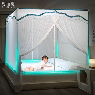 蚊帐防摔儿童支架固定加密加厚三开门1.5m1.8米床家用2021年新款