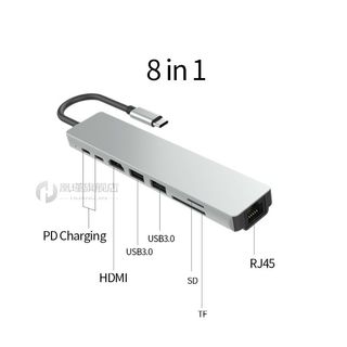 USB Type C To HDMI 4K VGA Adapter RJ4I5 Lan Ethernet SD TF U
