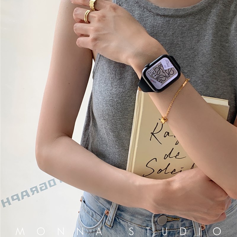 Monna韩系简约小蛮腰细款休闲运动硅胶表带适用iwatch9876543se灰