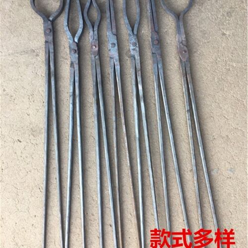 锻打铁钳加长弯咀钳夹p物钳小铝锭钳火钳打o铁钳铁匠工具可定做