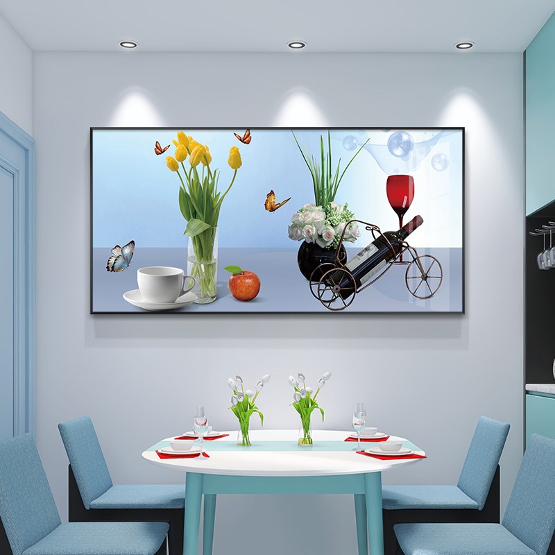 现代简约餐厅装饰画餐桌挂画饭厅背景墙壁画酒杯V花卉水果时尚画图片