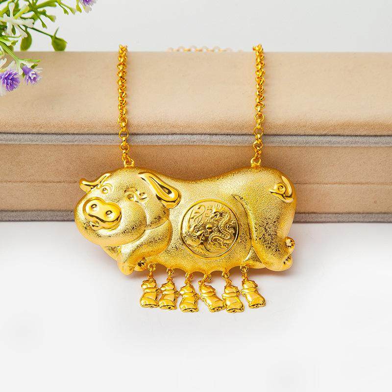 推荐结婚项链新娘龙凤牌镀金金猪首饰仿真猪金三金婚庆手镯黄金仿