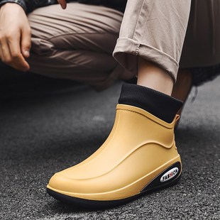 冬季加厚保暖短筒雨鞋男款一体加绒雨靴男士防水防滑防臭水鞋胶鞋