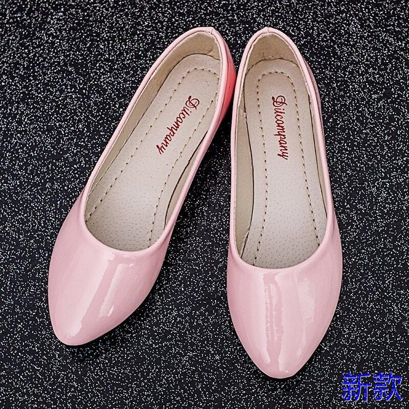夏季单鞋工作瓢鞋韩色平底版尖头糖果跟漆皮女鞋小白鞋甜美淑新款