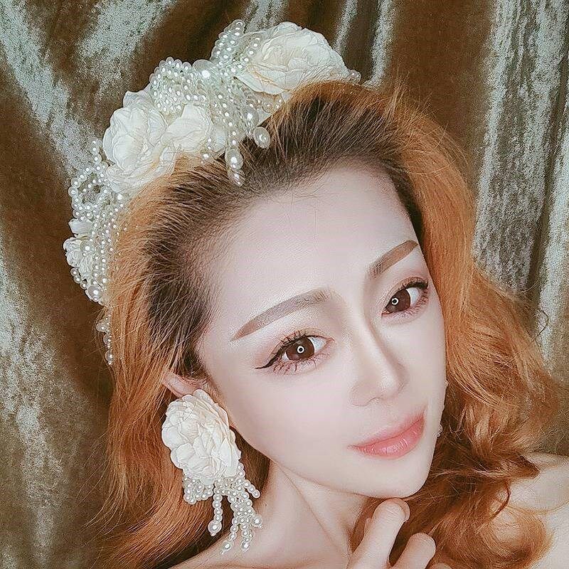 森系发饰奶白色花朵发箍女高级感珍珠流苏发卡女宽边W压发甜美头