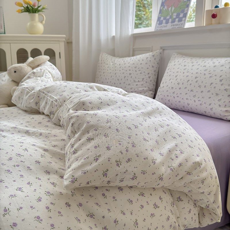 A类婴儿级全棉双层纱四件套纱布紫碎花床上用品被套床单三件,床上用品,床品套件/四件套/多件套,淘宝优惠券,粉丝福利购,淘宝优惠卷