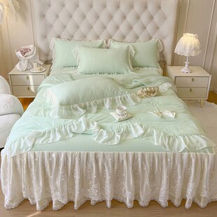 夏季花边夏被冰丝凉席四件套床裙款夏凉被公主风可机水洗空调软席