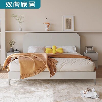 板式床现代简约双人床1.8米1.5m高箱储物床白色小户型次卧床23102