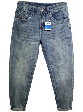 布冷布热复古怀旧浅蓝色牛仔裤男薄款夏季微垮锥形小脚柔软九分裤