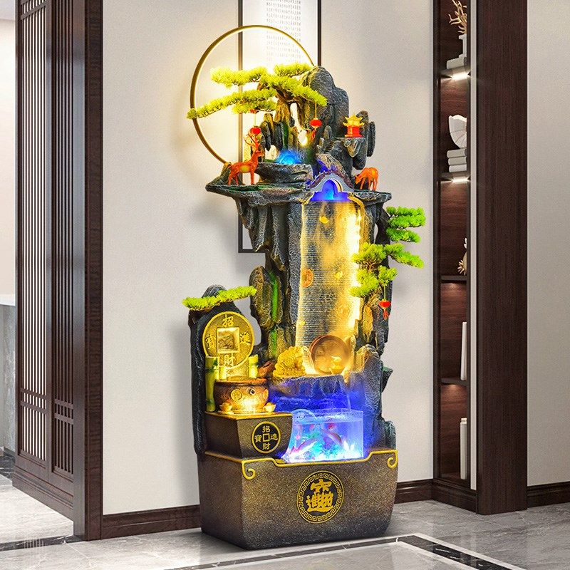 中式鱼缸流水摆件循环水车客厅落地喷泉生财电视S柜旁假山景观水,家居饰品,落地摆件,淘宝优惠券,粉丝福利购,淘宝优惠卷