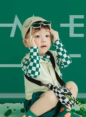 儿童主题摄影服装男童绿色时尚套装舞台走秀O演出服影楼艺术写真