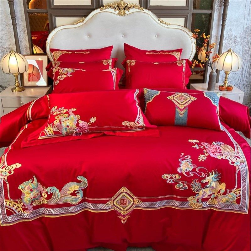 全棉结婚四件套婚床上用品大红色新婚婚庆床品六件套刺绣婚嫁喜被,床上用品,婚庆床品套件,淘宝优惠券,粉丝福利购,淘宝优惠卷