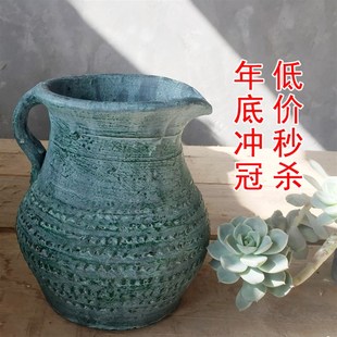 悦阳做旧插花瓶干花盆粗陶法师老桩复古陶罐土陶浅盆花器陶土盆