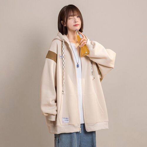 美式复古小众设计感拉链开衫卫衣春季薄款女宽松慵懒风棒球服外套