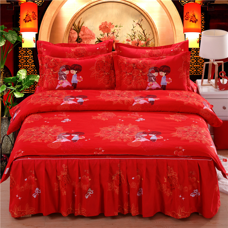 加厚韩版全棉床裙四m件套纯棉床罩花边被套床盖4件套大阪简约时尚