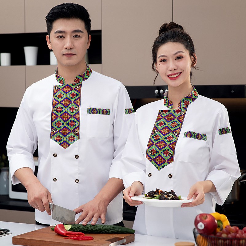 民族风厨师工作服长袖男秋冬餐饮特色餐厅兰州面食新疆烧烤店服装