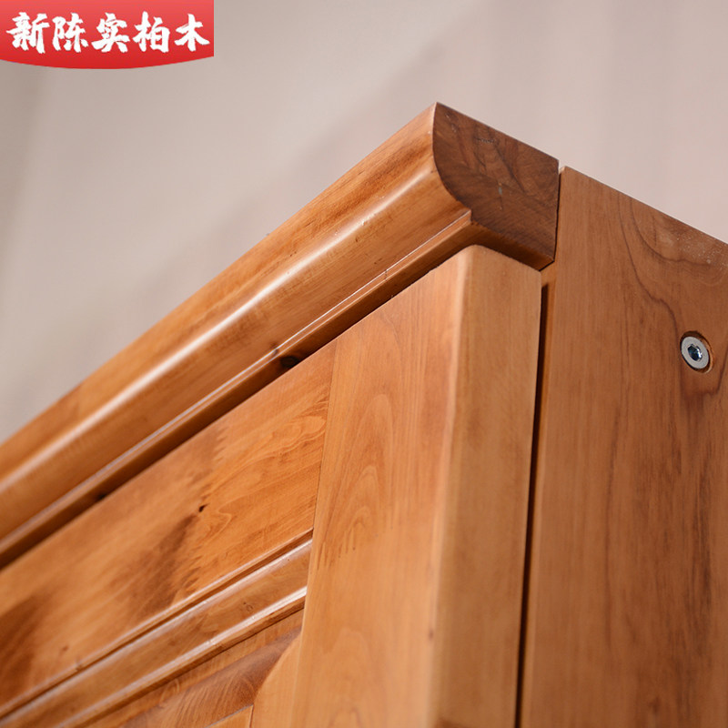 三门实木柏木儿童衣柜储物柜衣橱成人小户型原木民宿家具卧室