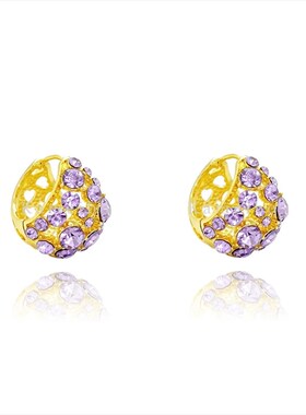 满钻紫色耳环轻奢高级感水晶耳扣2024年新款爆款潮气质百搭耳饰女