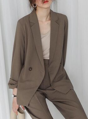奶咖色西装套装女2024r春秋新款韩版休闲气质宽松职业OL西服两件