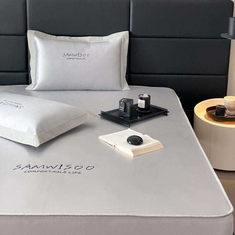 高端夏季凉感冰丝养生席三件套床笠款字母刺绣空调软席可水洗夏天