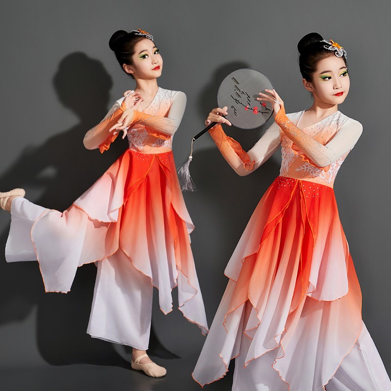古典舞独舞灵鳞舞蹈服儿童新w款胶州秧歌舞蹈表演服剧目艺考服扇