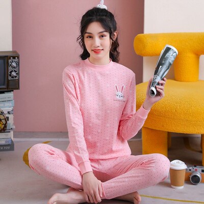 学生内衣秋衣秋裤圆领中领卡通少女全棉棉毛衫保暖内衣套装