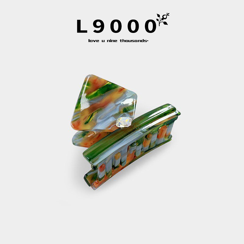 L9000/流光绿色气质抓夹发量少中国风春季彩色发夹女带钻发卡