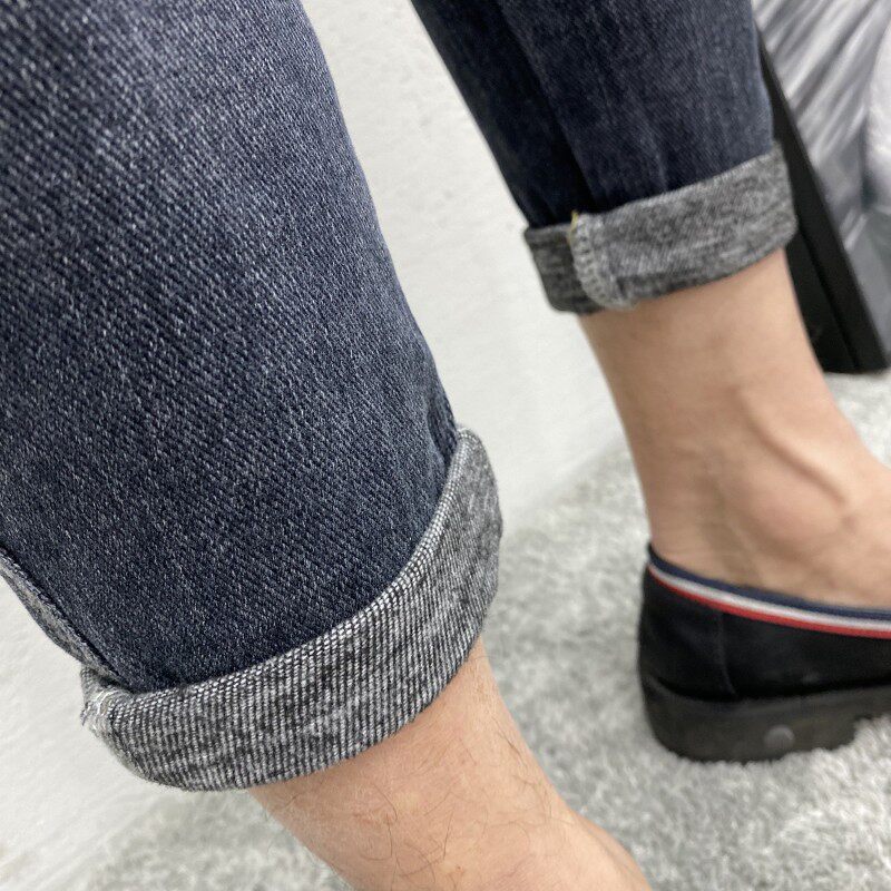 黑蓝抓毛加e厚保暖牛仔裤 潮男秋冬新修身小脚弹力老爹裤赠送腰带