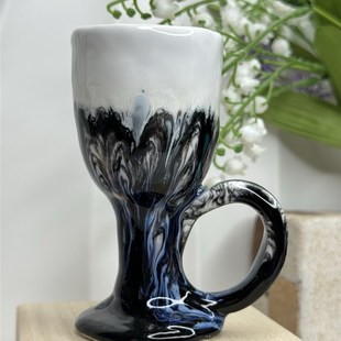 小众手工中古高脚酒杯ins手绘不规则陶瓷水杯咖啡杯