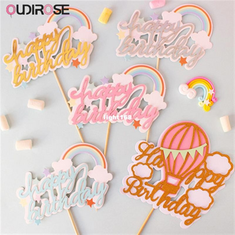 速发Hot air balloon rainbow Cake Toppers Happy Birthday Cake